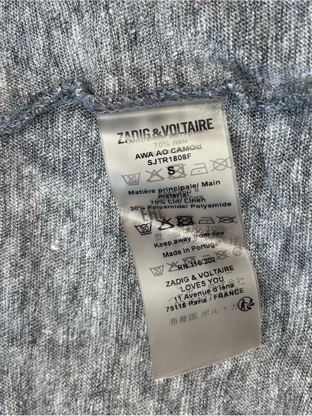 Zadig & Voltaire Awa Linen Blend Camo Tee Blue Grey Size Small - Picture 7 of 7